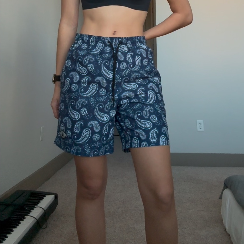 Pacsun Men’s Blue and white paisley swim shorts